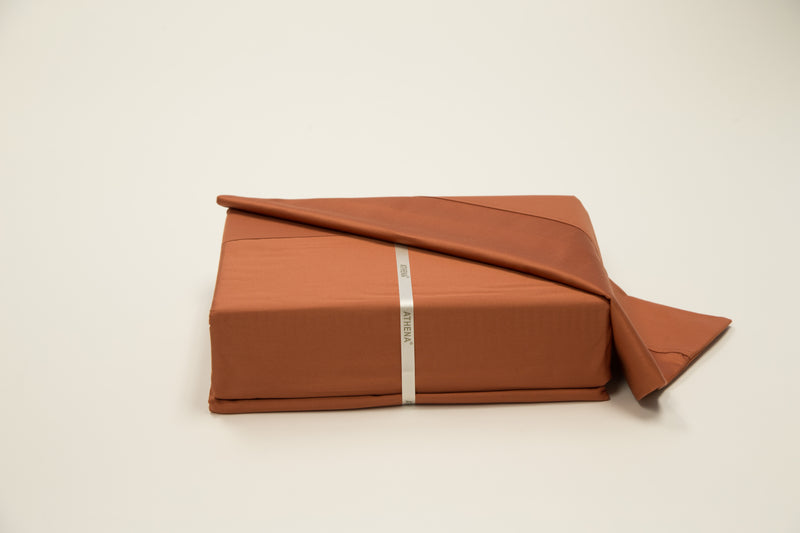 A picture of a 100% Super egyptian cotton duvet cover set in a rust or terracotta red color