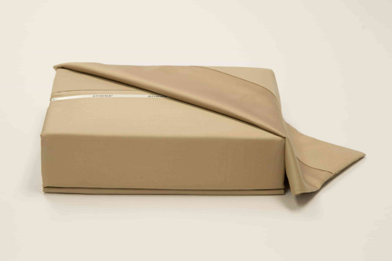 A 100% Long staple egyptian cotton sheet set including pillow cases in a light brown or taupe color