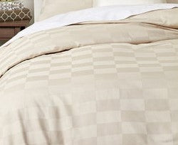 checker cream patterned cut Duvet Cover long staple cotton close up on duvet