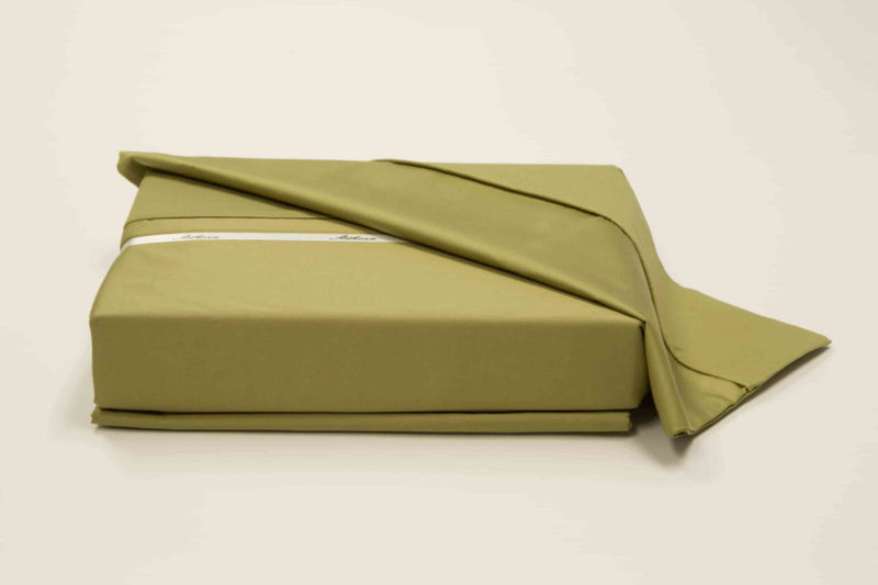 A 100% Long staple egyptian cotton sheet set including pillow cases in a light green or celadon color