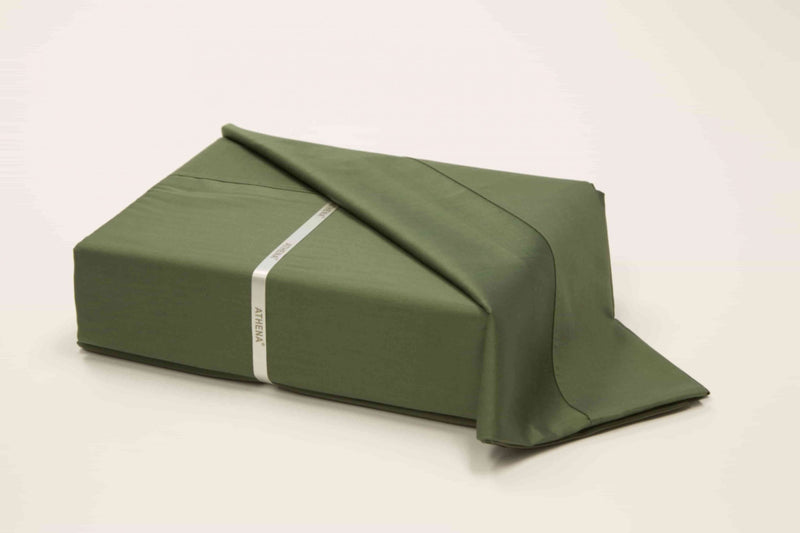 A 100% Long staple Egyptian cotton sheet set including pillow cases in a dark green or avocado color